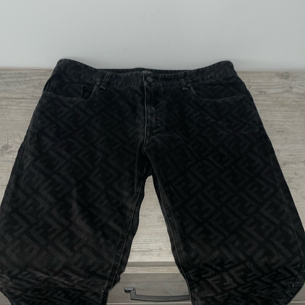 All Black/Slim Fit Fendi Print Jeans Sz 36/34